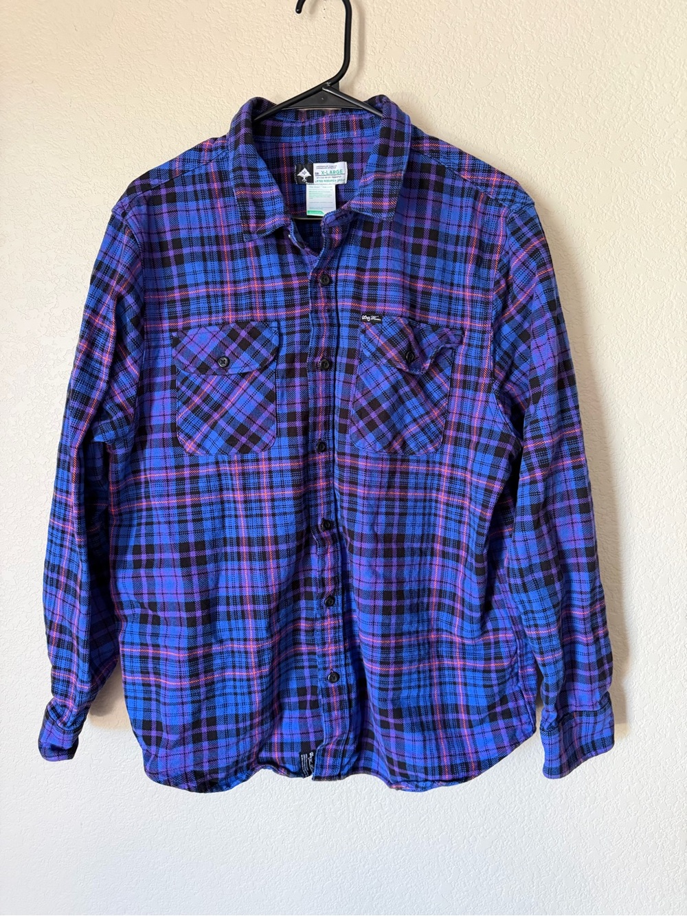 LRG Lifted Research Group Blue Purple Plaid Flannel Shirt Men’s XL